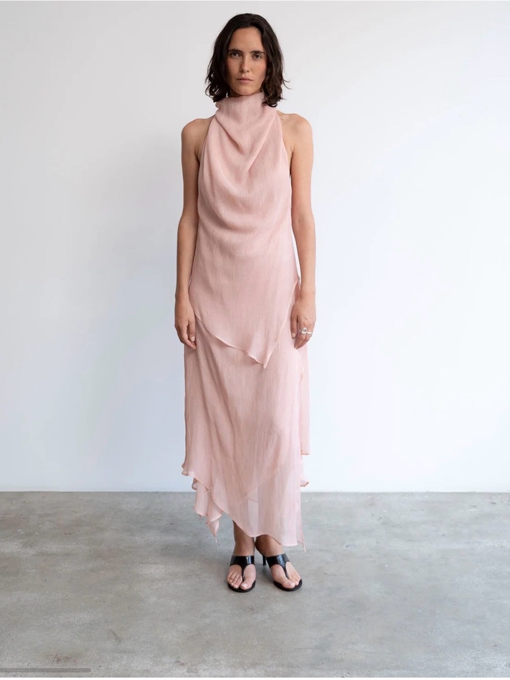 Backless Draped Halter Maxi Dress in Blush Pink